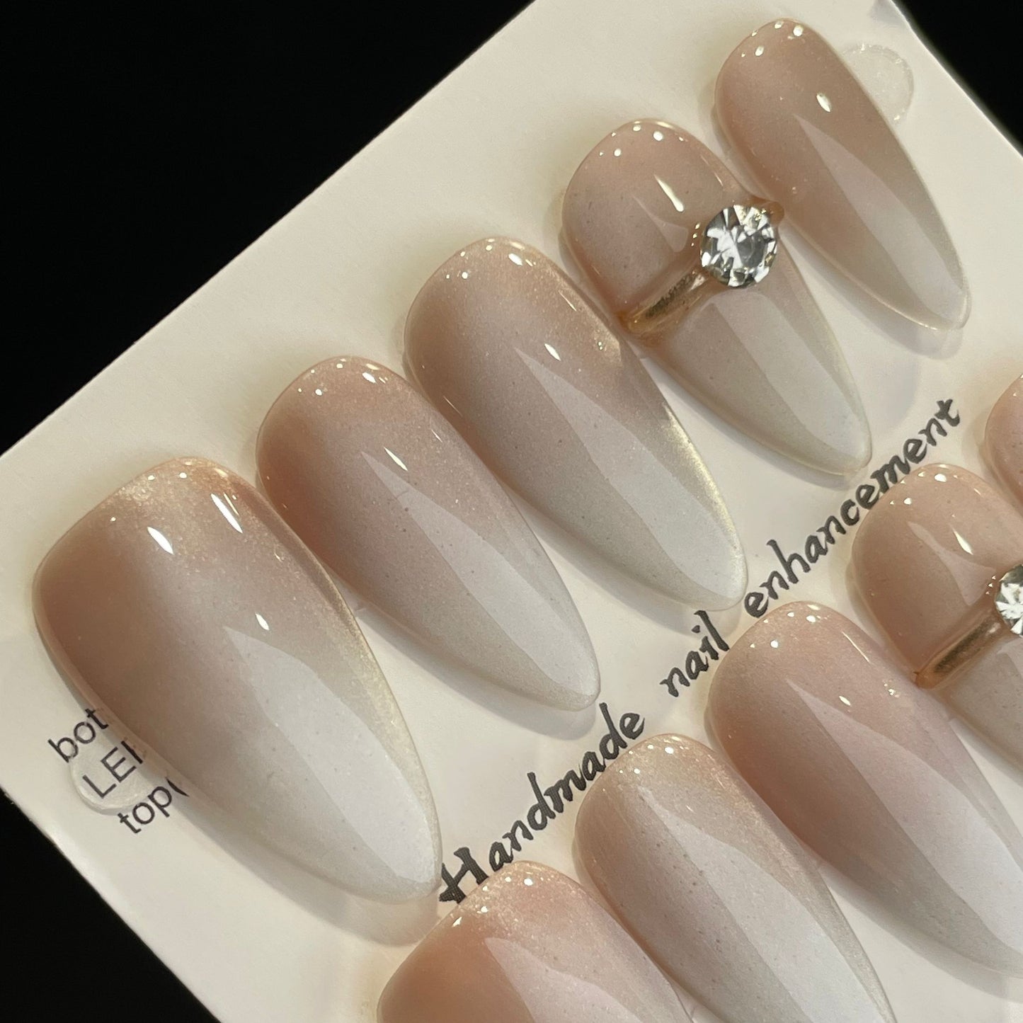 Handmade Press On Nails Long Almond Elegant nude white