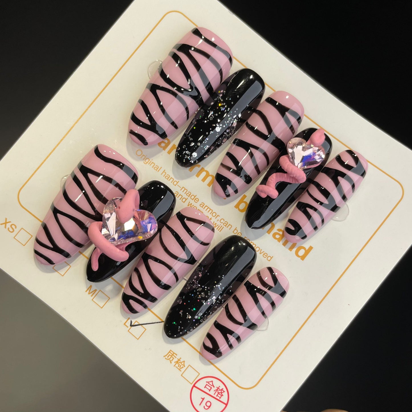 Handmade Press On Nails Long Almond Zebra snake