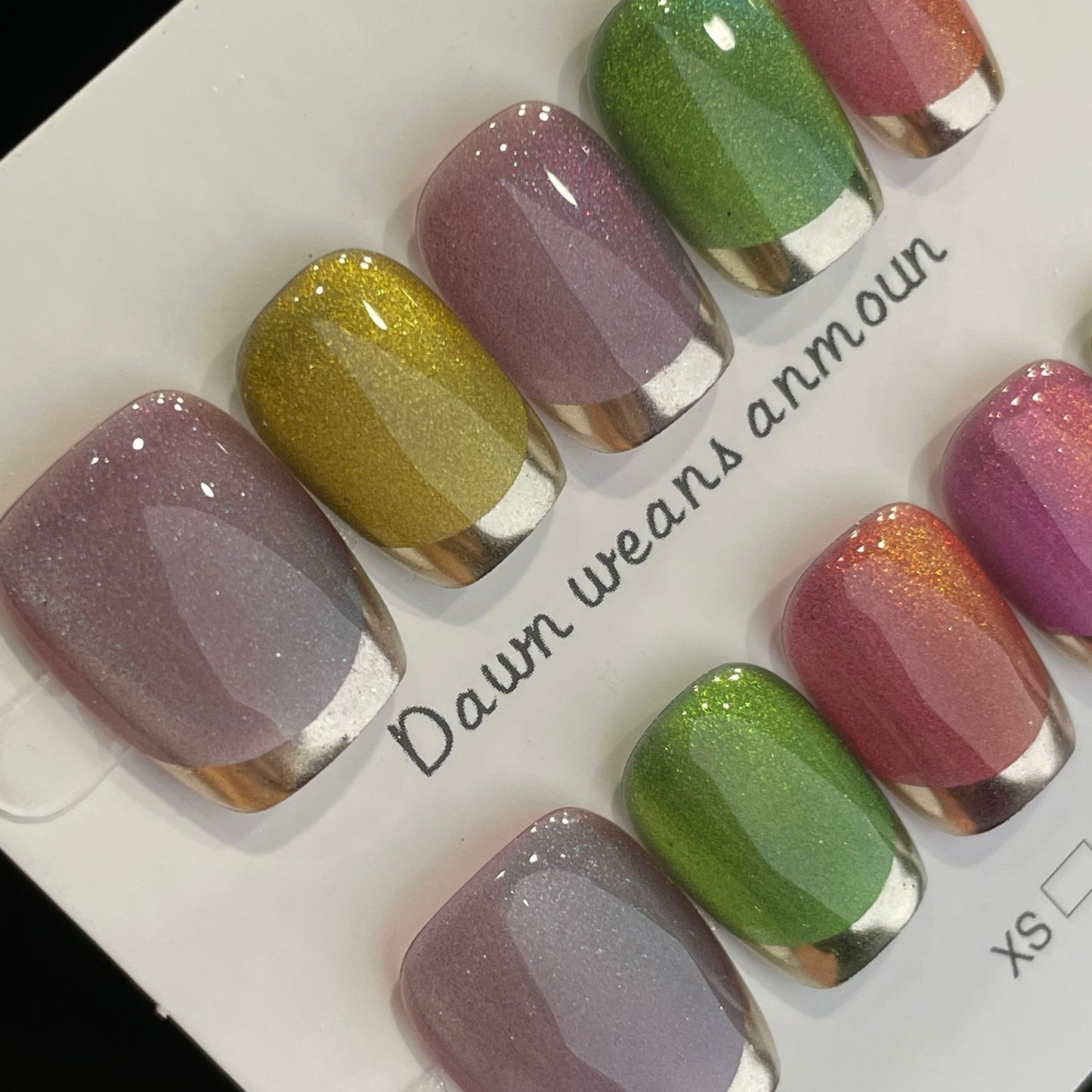 Handmade Press On Nails Short Coffin Colored candy French-XiXX