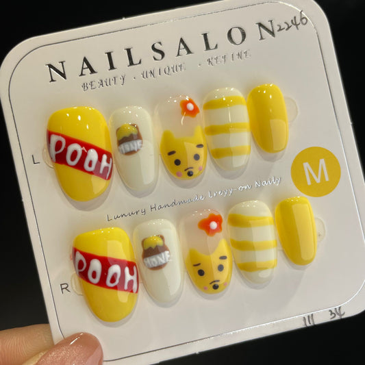 Handmade Press On Nails Short Oval Winnie the Pooh