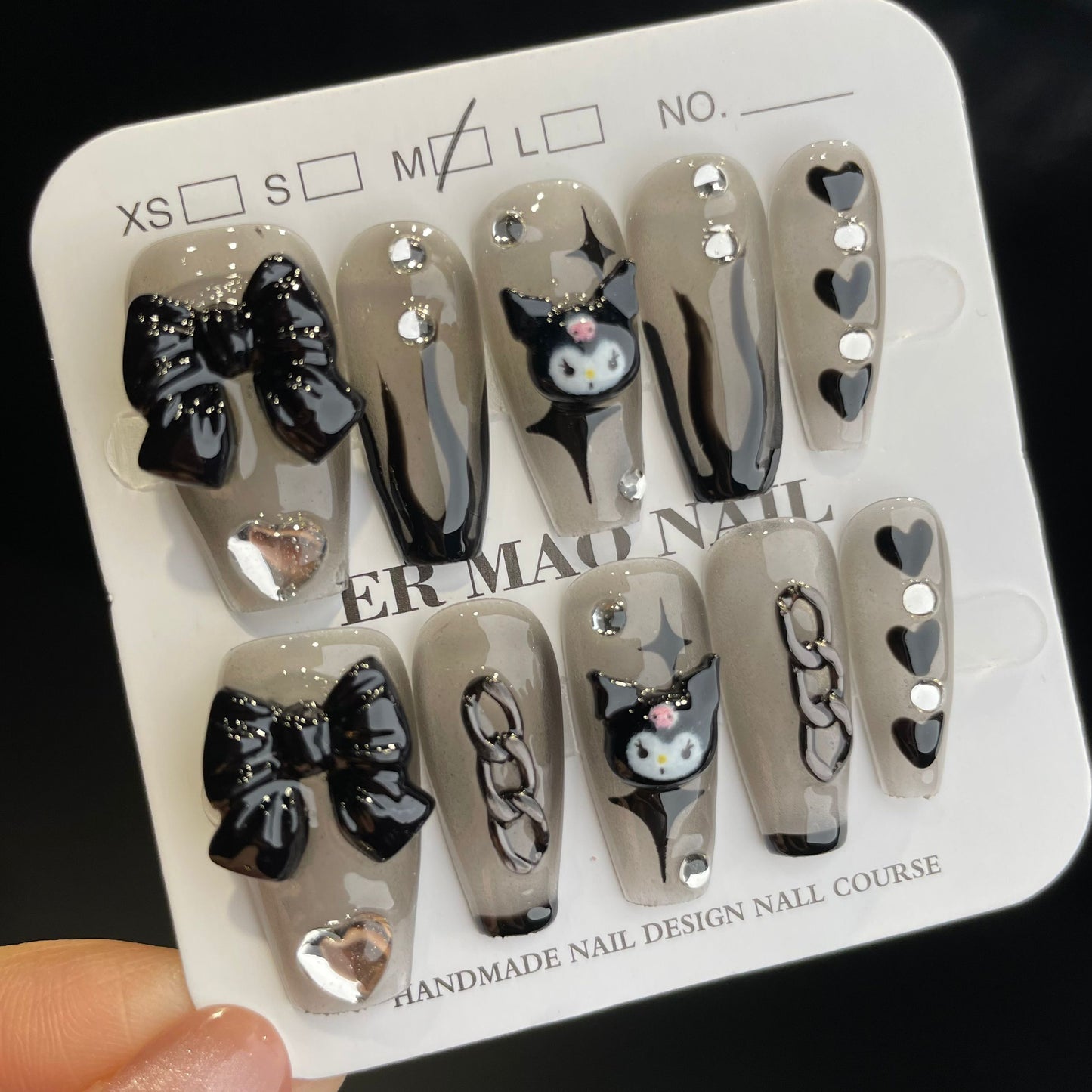 Handmade Press On Nails Long Coffin Kuromi