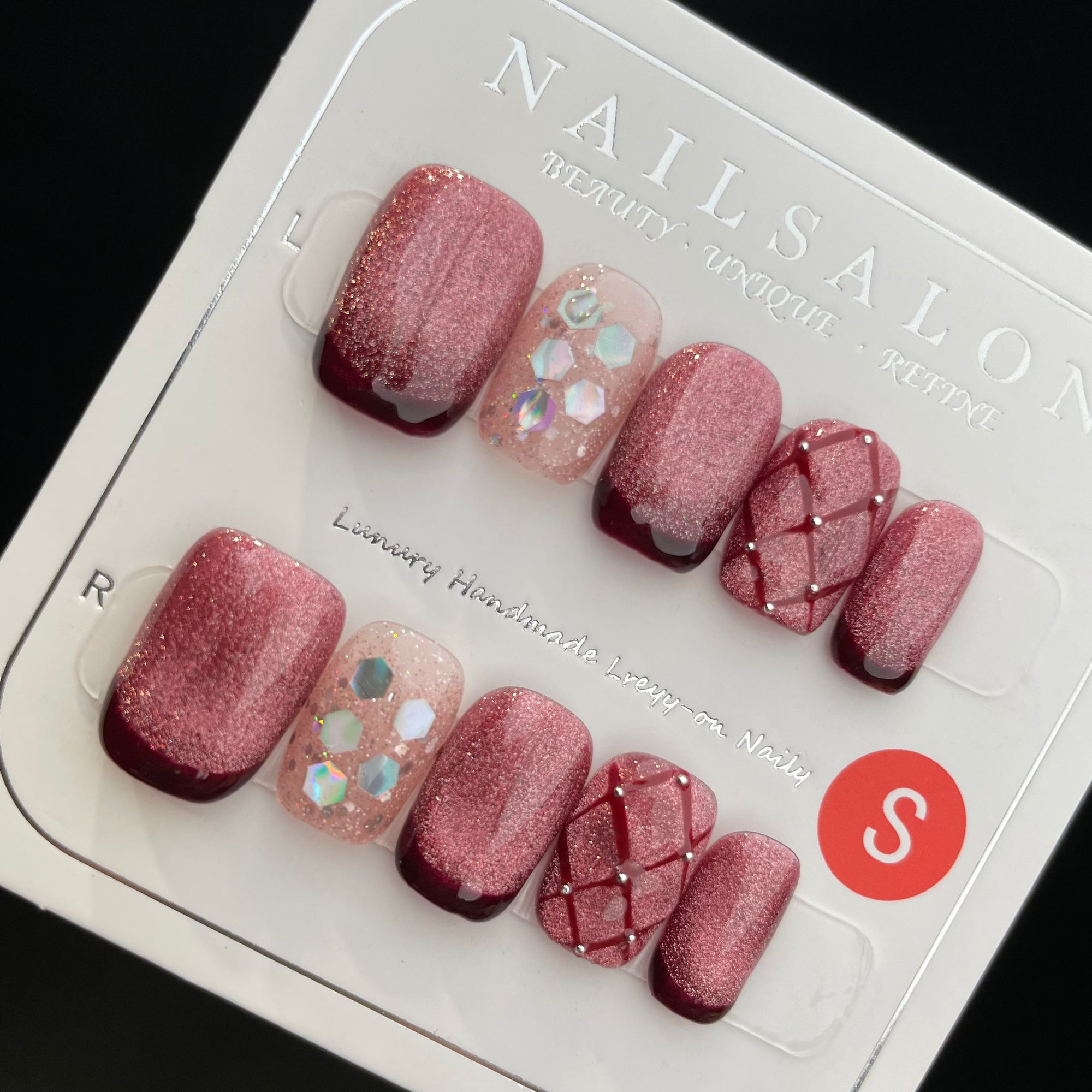 Handmade Press On Nails Short Coffin Plum color flash-YiH