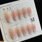 Handmade Press On Nails Medium Coffin Line cat-eye French-YiH