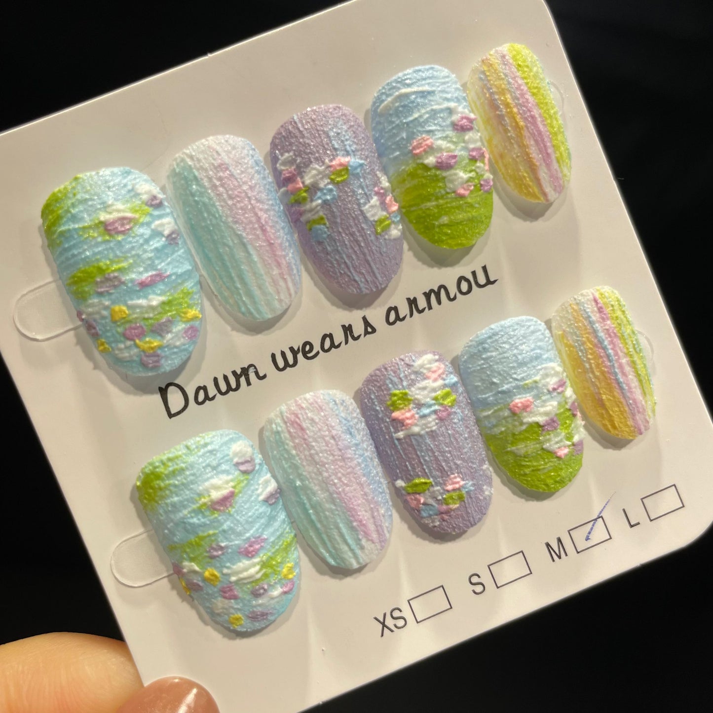 Handmade Press On Nails Short Oval Monet Garden-XiXX