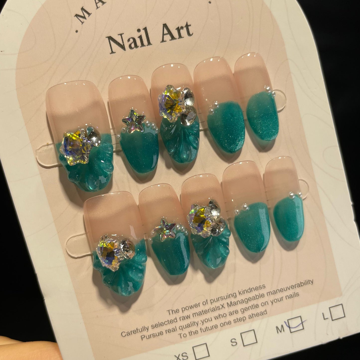 Handmade Press On Nails Medium Almond Hemline or octopus