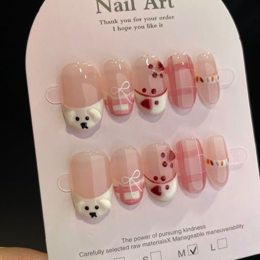 Handmade Press On Nails Short Oval Doggy paw