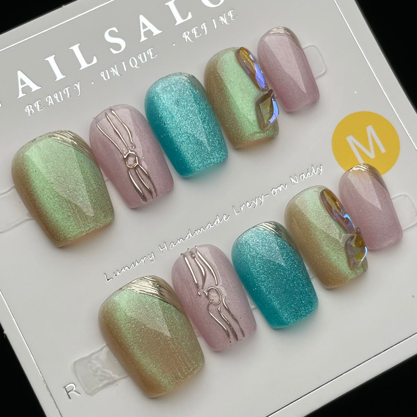 Handmade Press On Nails Short Square Auroral color