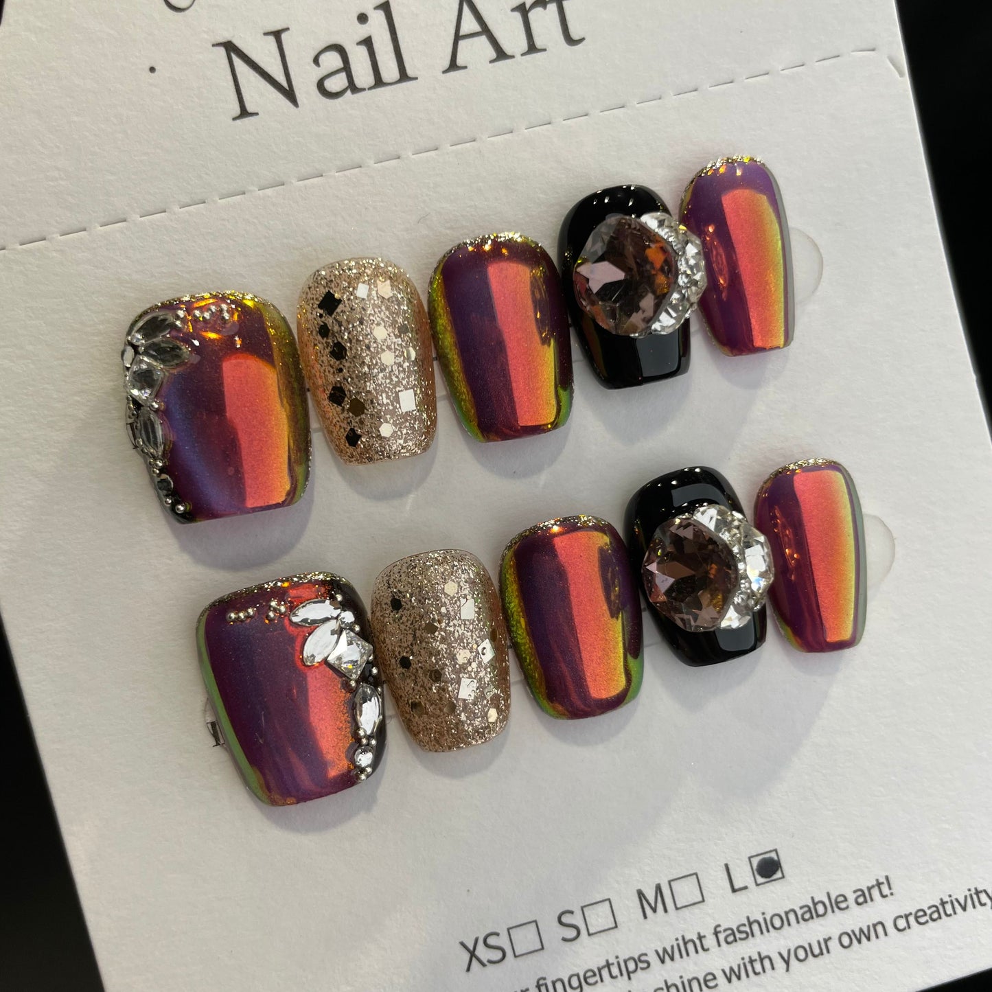 Handmade Press On Nails Short Coffin Metallic luster