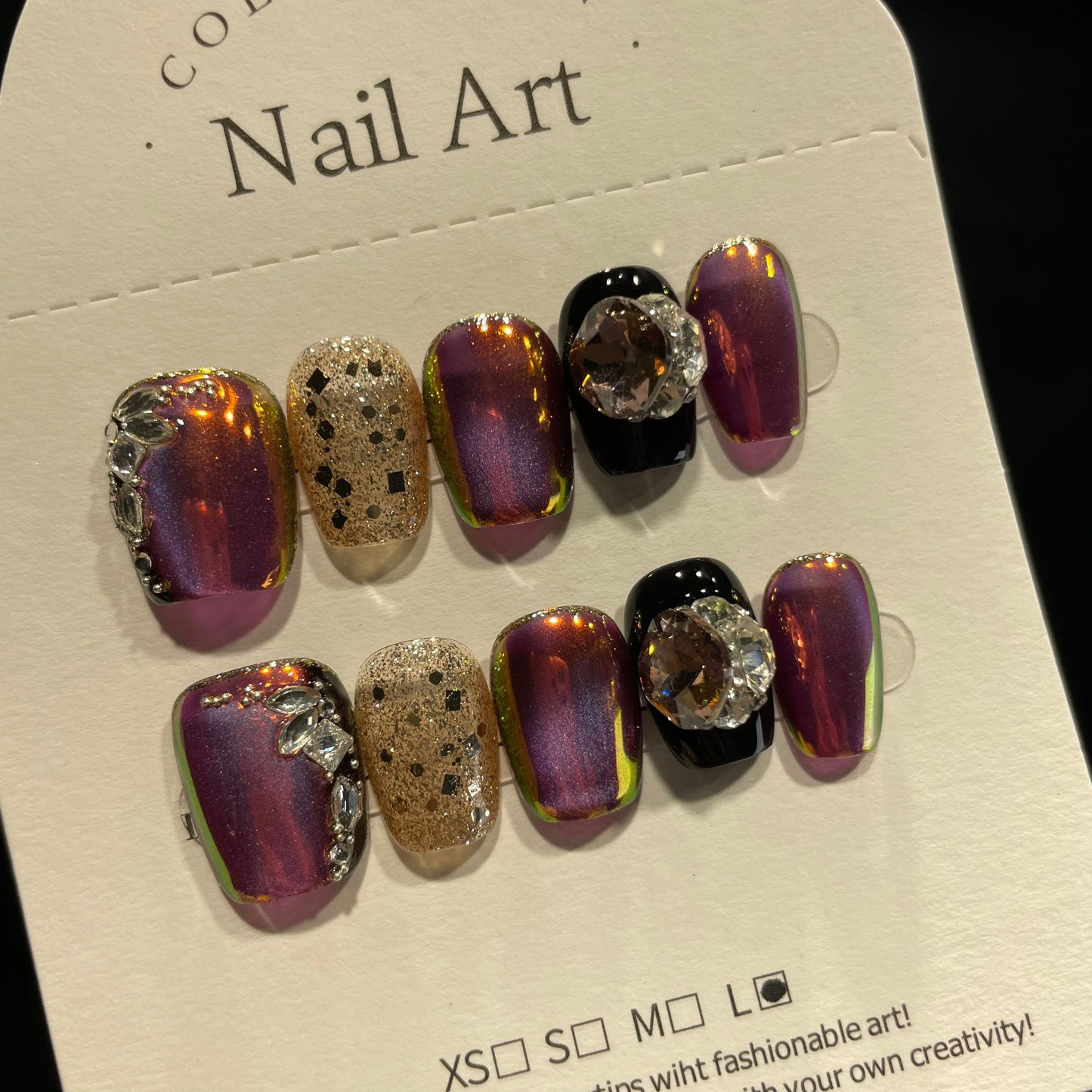 Handmade Press On Nails Short Coffin Metallic luster