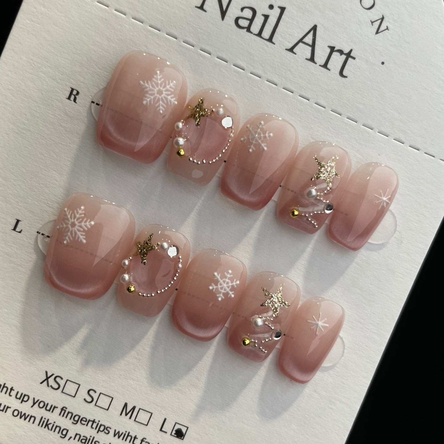 Handmade Press On Nails Short Coffin Christmas window cut