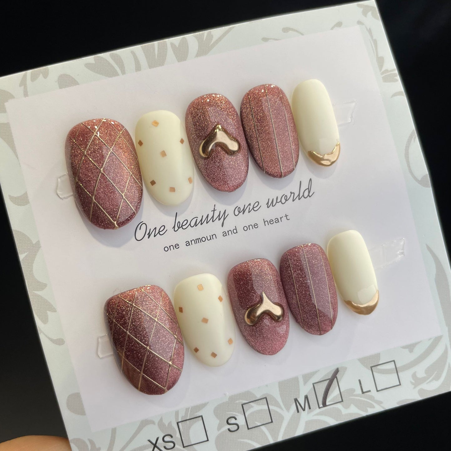 Handmade Press On Nails Short Oval Pink and white chocolate