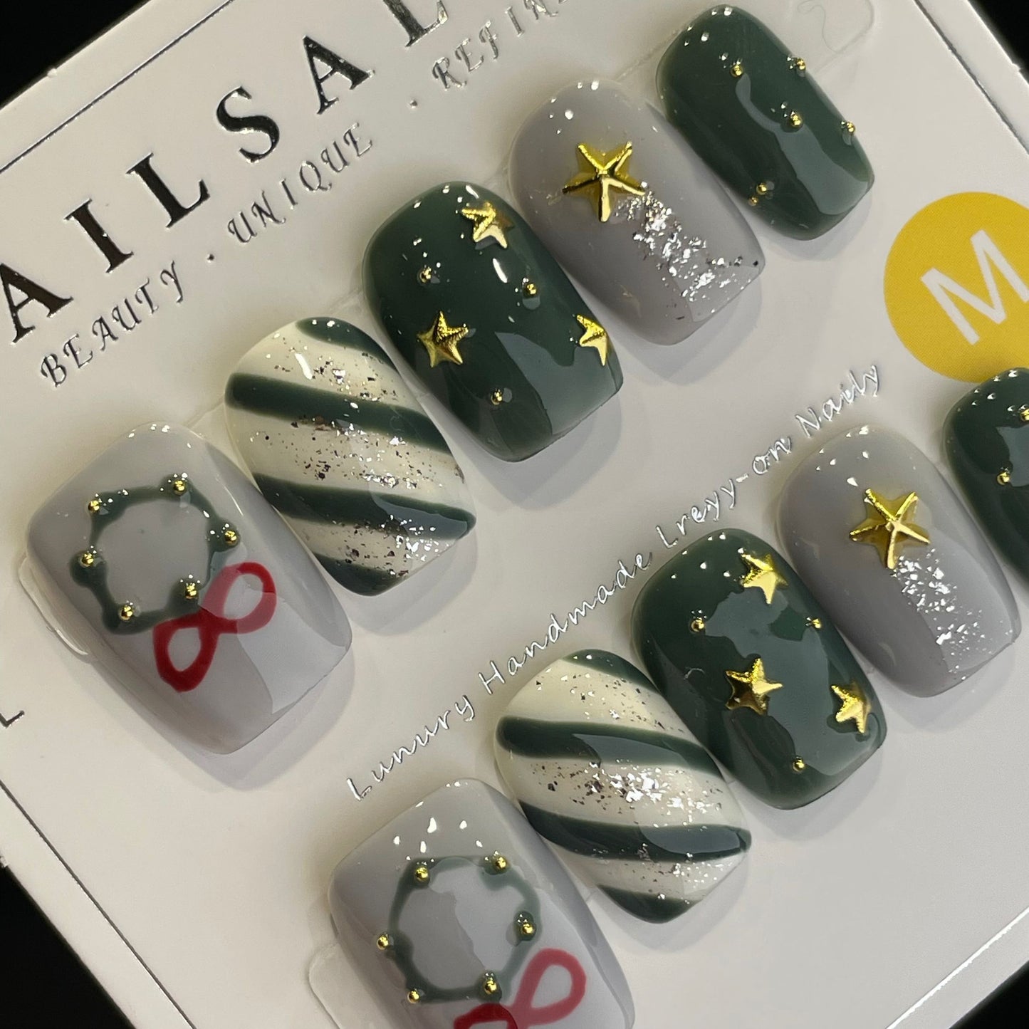 Handmade Press On Nails Short Square Hand-painted Christmas