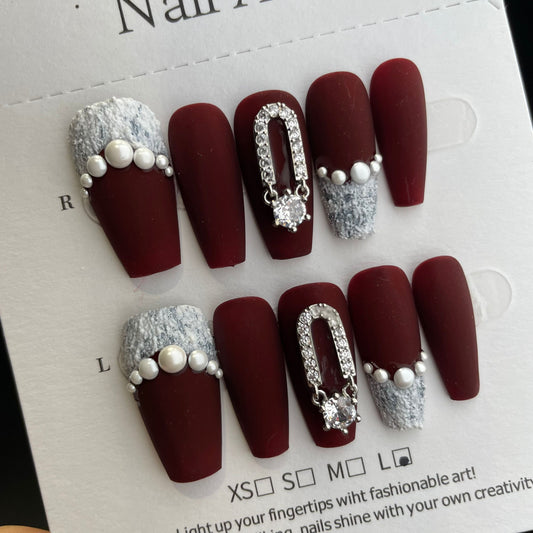 Handmade Press On Nails Long Coffin Luxury and elegance-ChunS