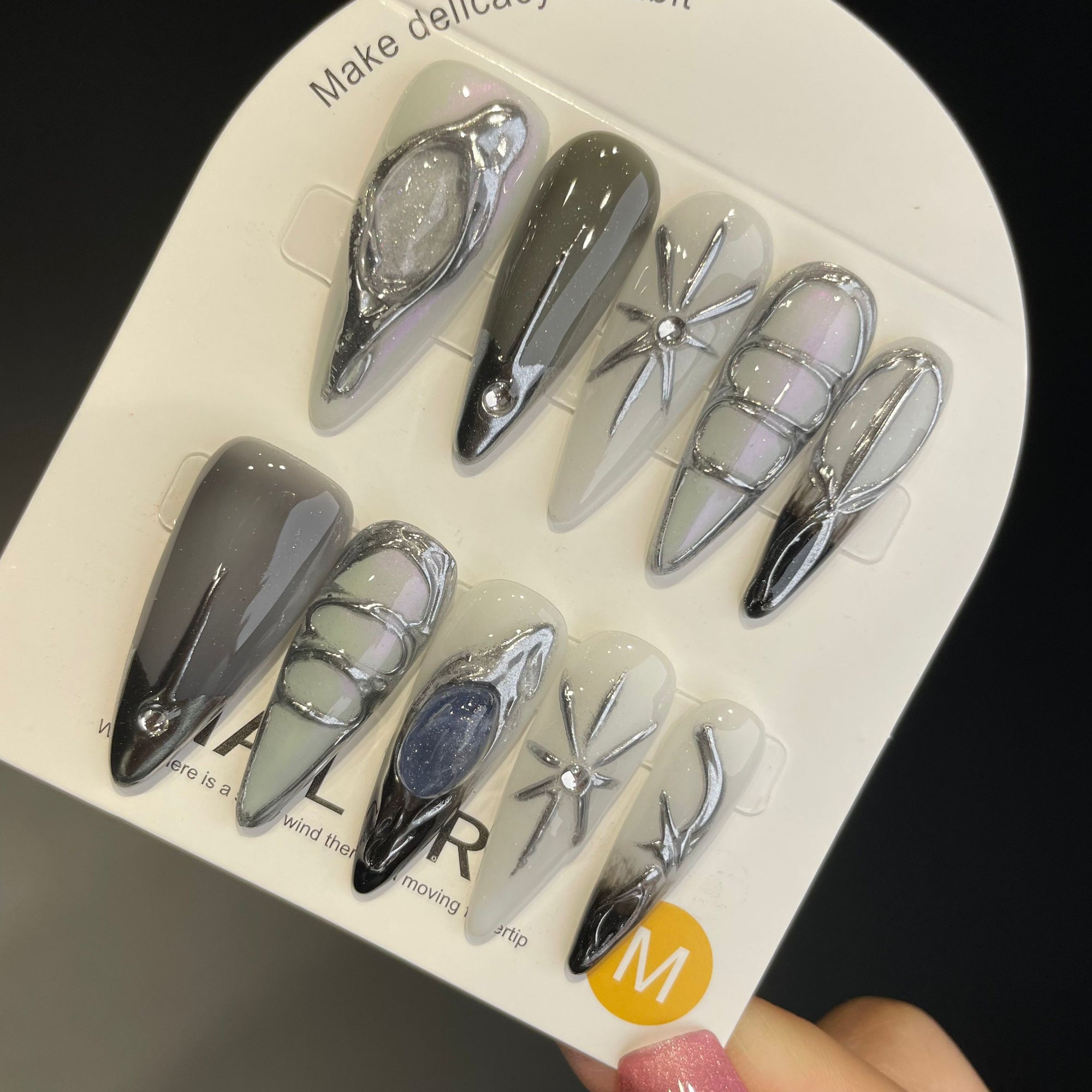 Handmade Press On Nails Long Stiletto Mirror line