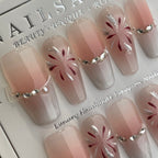 Handmade Press On Nails Long Coffin Silver cat eye fireworks-YiH