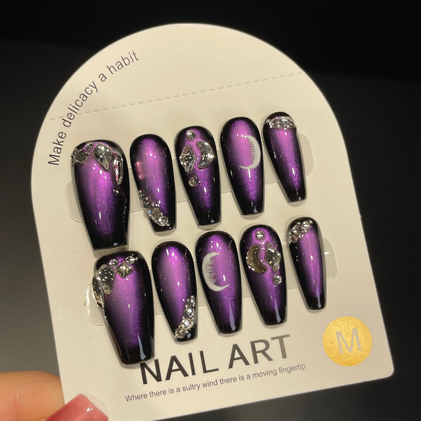 Handmade Press On Nails Long Coffin Violet Ink Demoness