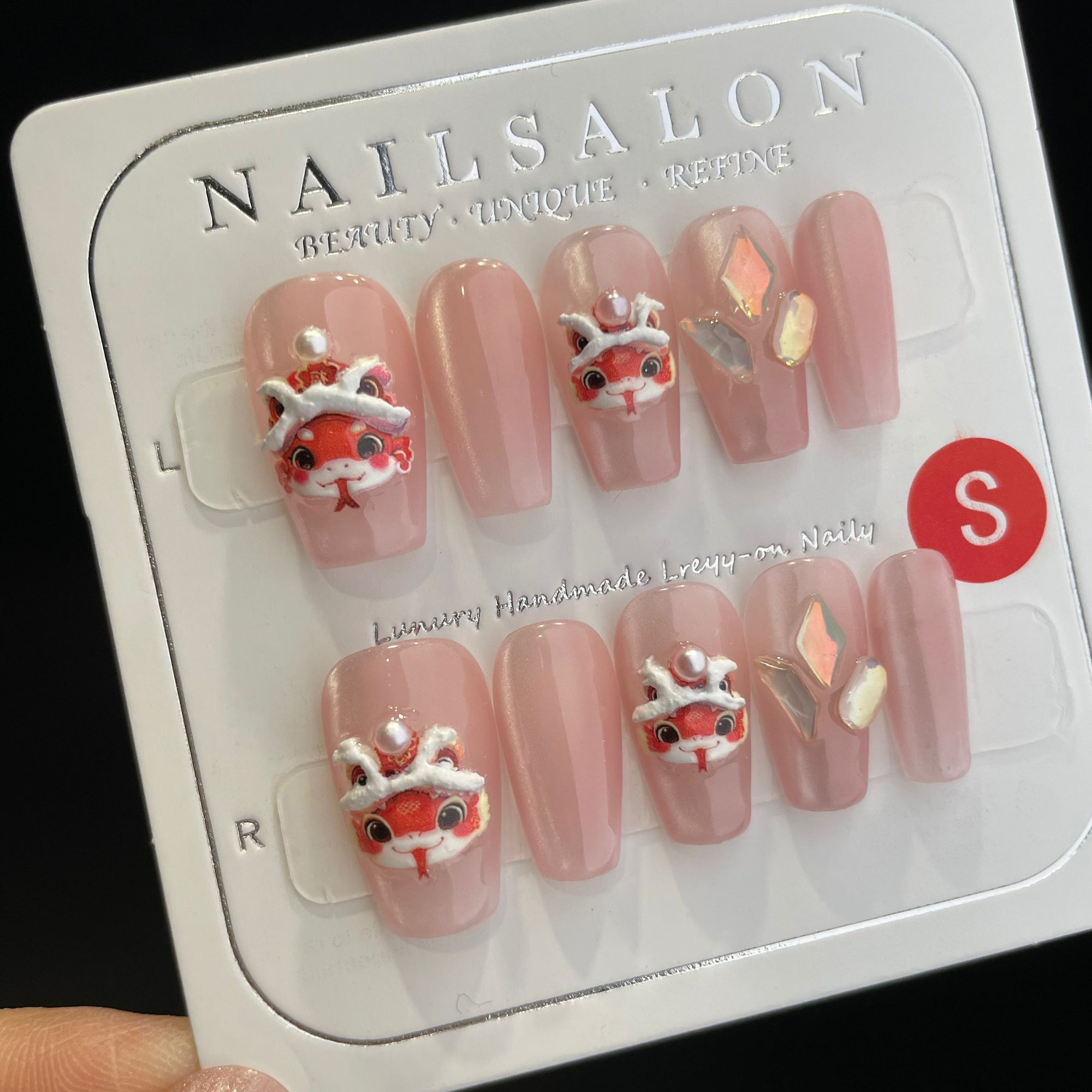Handmade Press On Nails Medium Coffin Lucky little snake-YiH