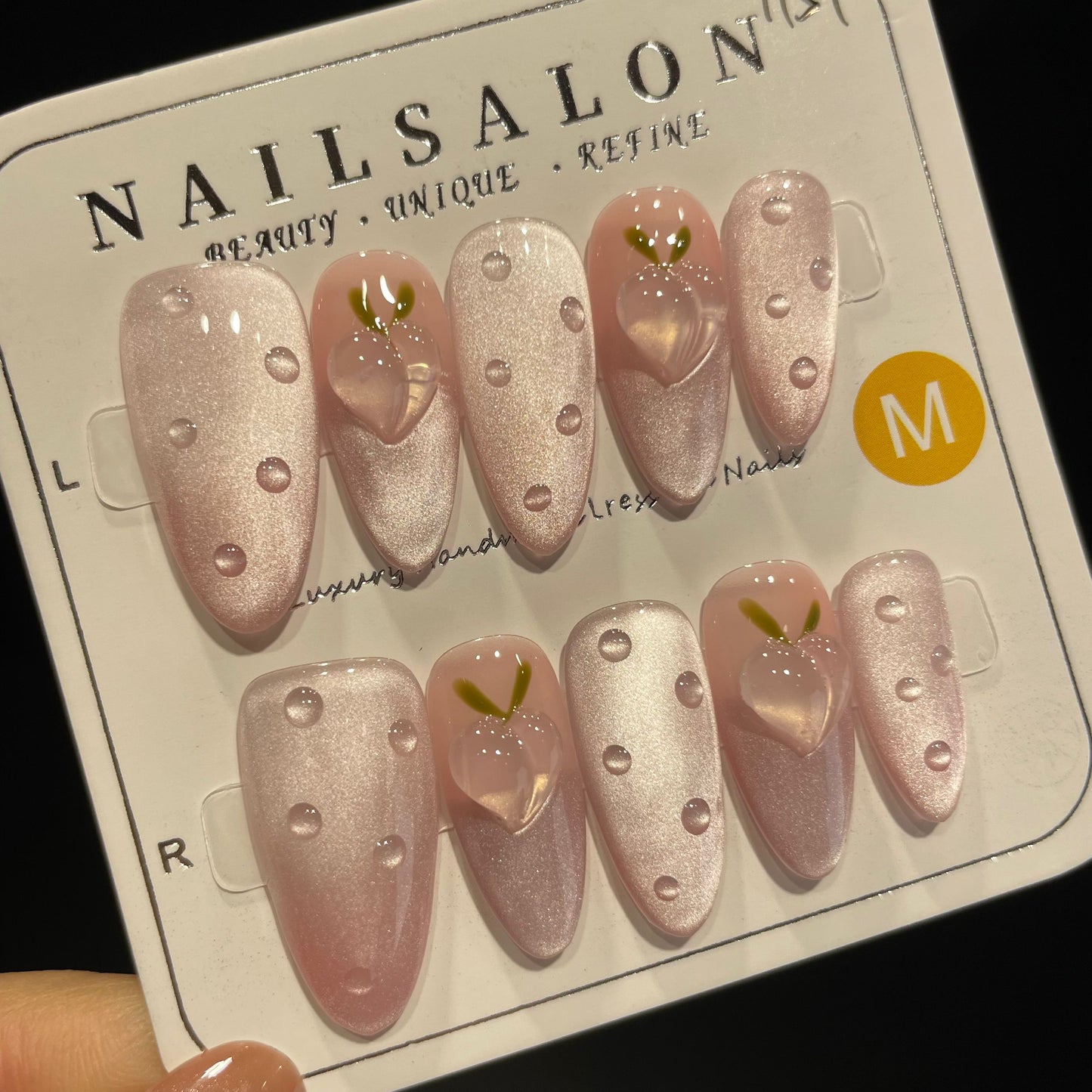 Handmade Press On Nails Long Almond Juicy peach