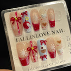 Handmade Press On Nails Long Coffin Pink and blue Apple gift box-YiH