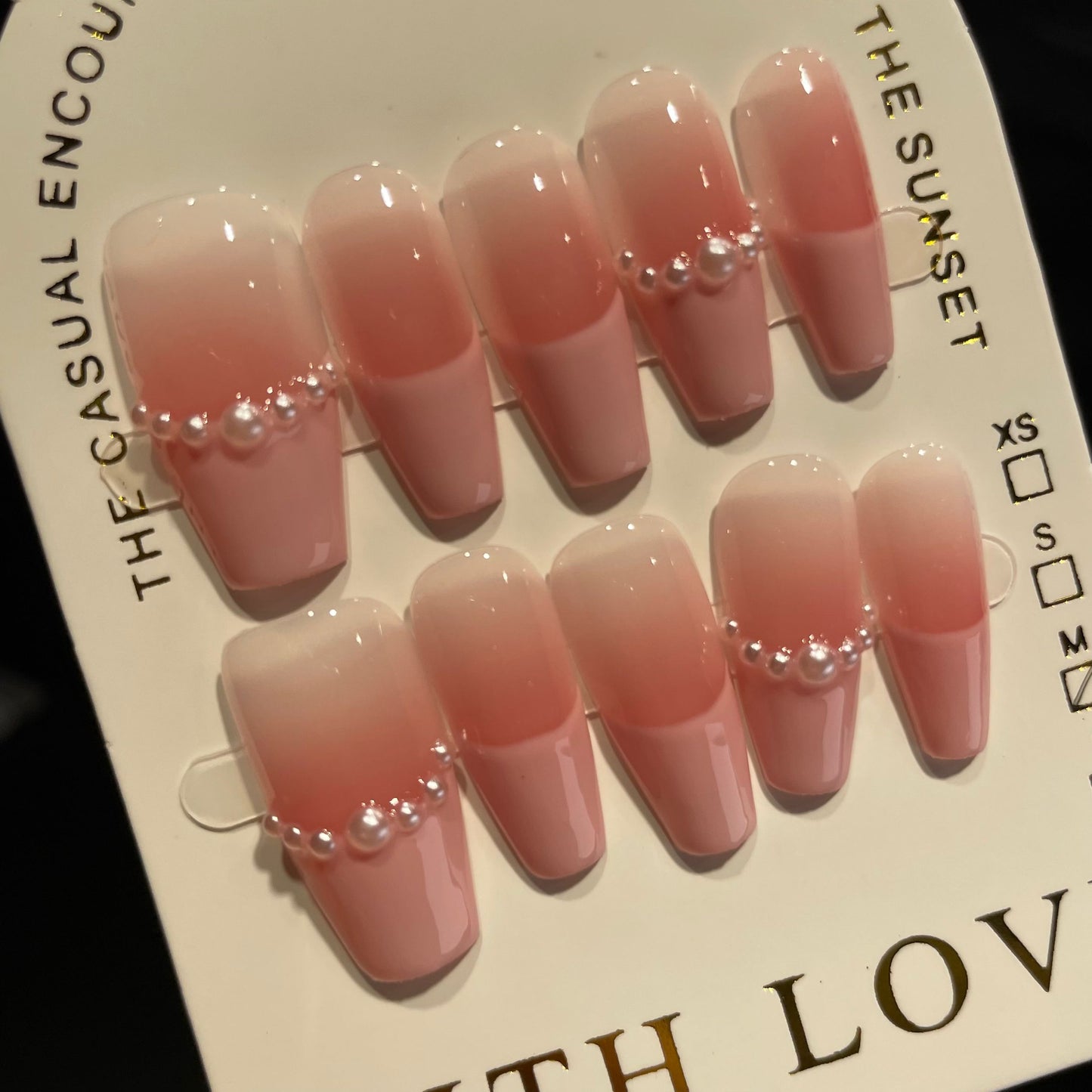 Handmade Press On Nails Long Coffin Pink French