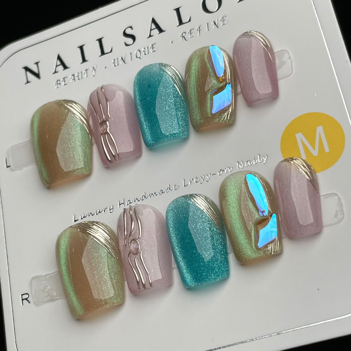 Handmade Press On Nails Short Square Auroral color