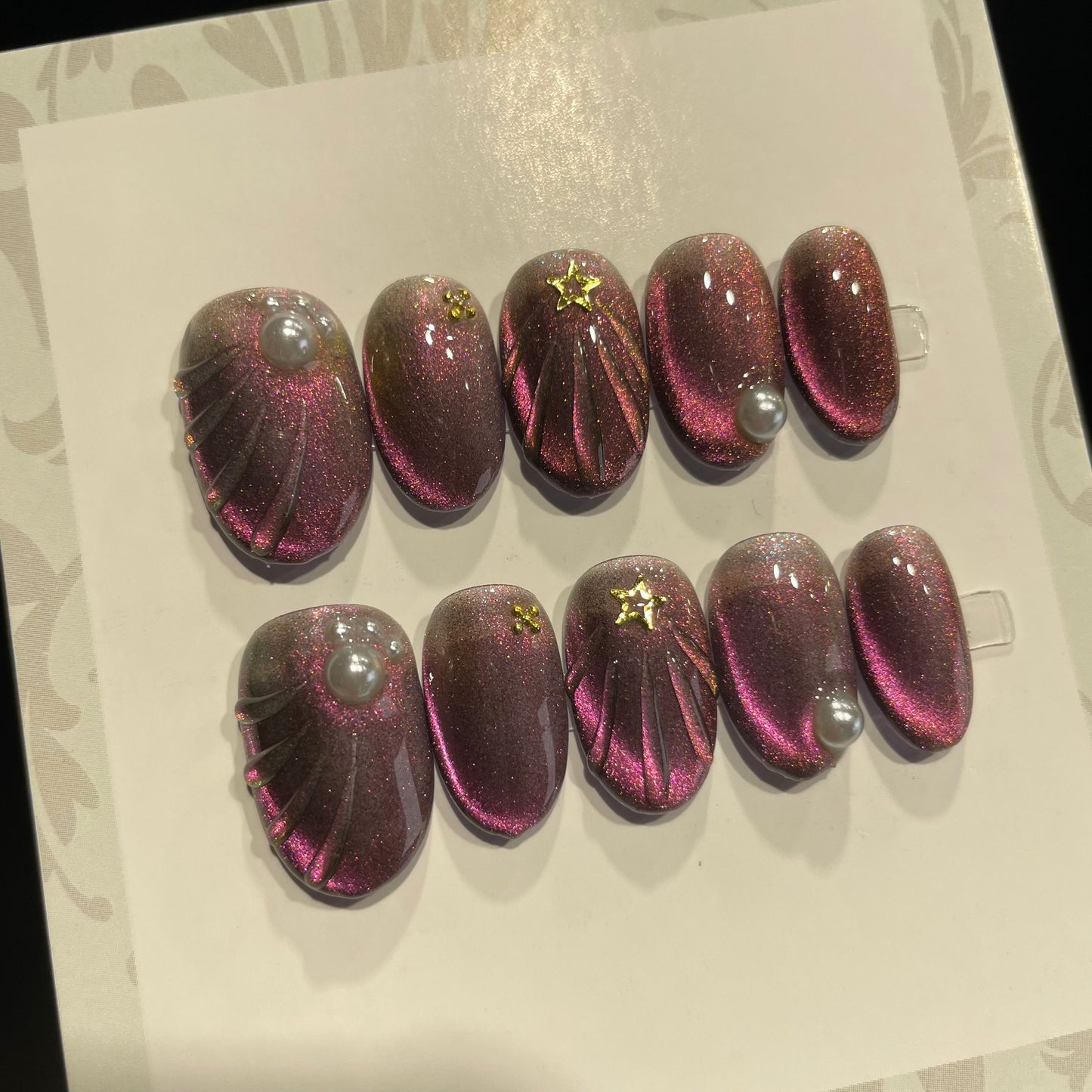 Handmade Press On Nails Short Oval Purple shell