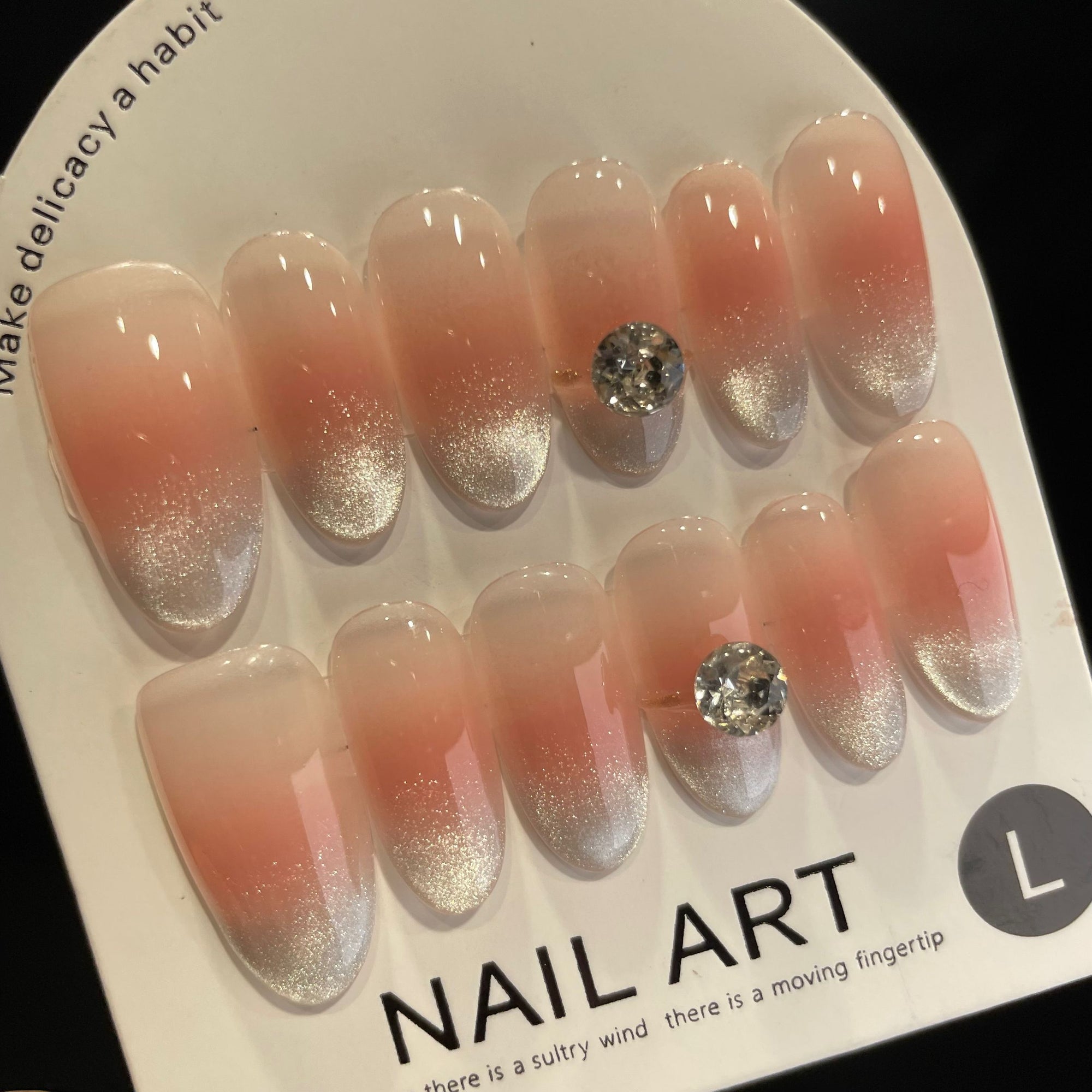 Handmade Press On Nails Medium Almond Fingertip cat's eye-YiH