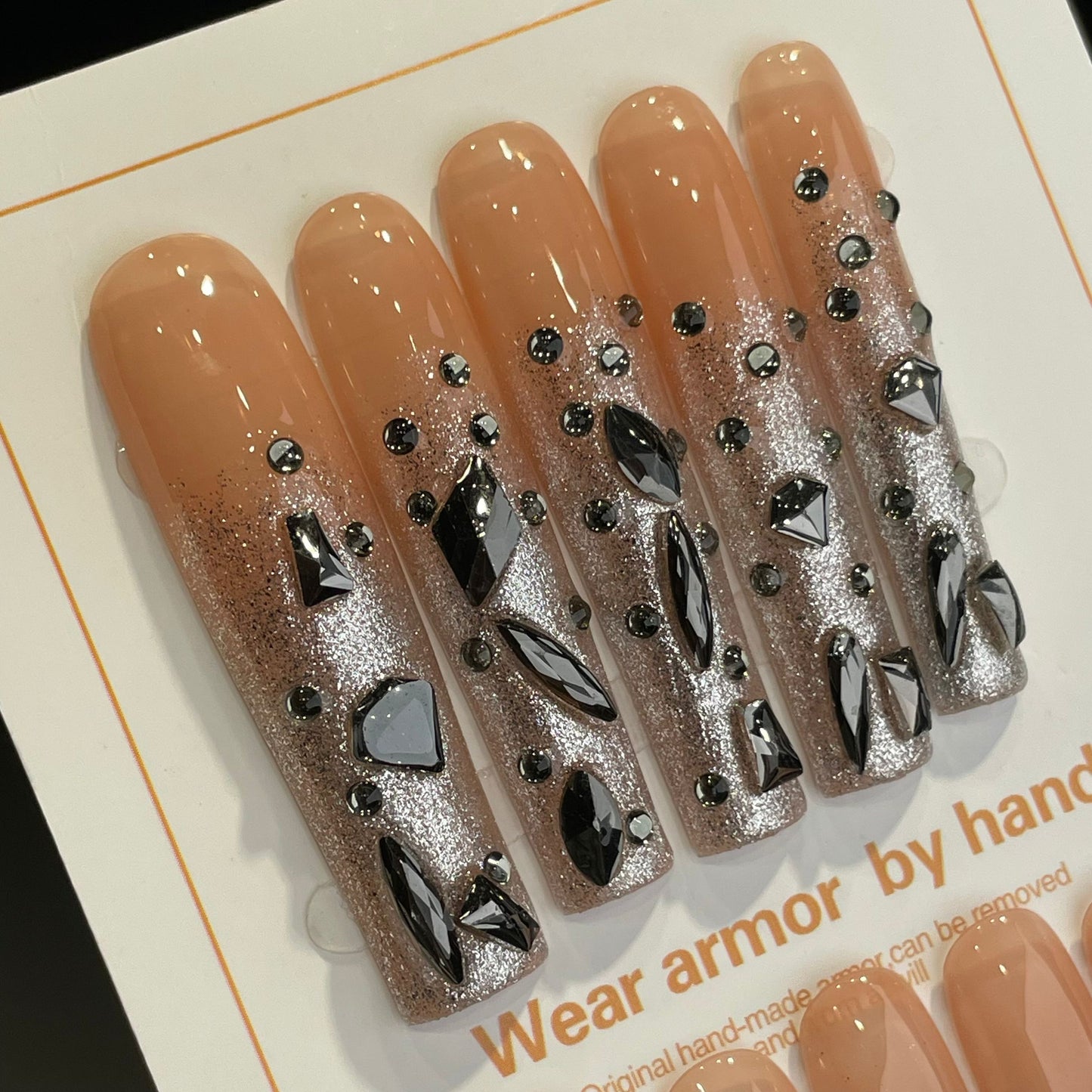 Handmade Press On Nails Extra-Long Coffin Shiny diamond