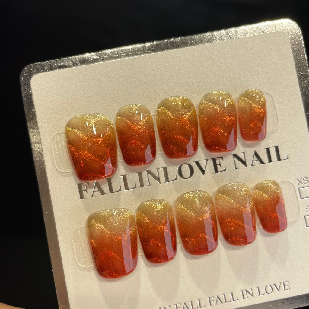 Handmade Press On Nails Short Coffin Tiger print cat eyes-YiH
