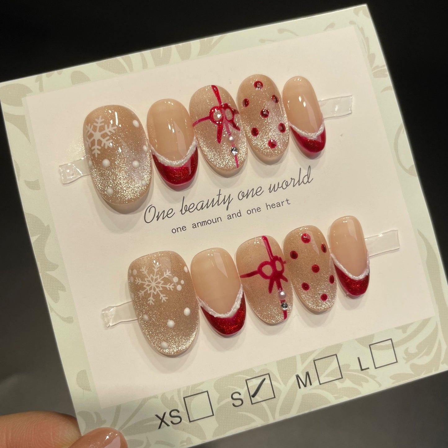 Handmade Press On Nails Short Oval Christmas night