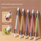 Silicone Nail Art Pen - Multifunctional Double-Headed Tool for Mirror Powder Application, Sticker Pressing, Carving, Glue Mixing & Gradient Design
