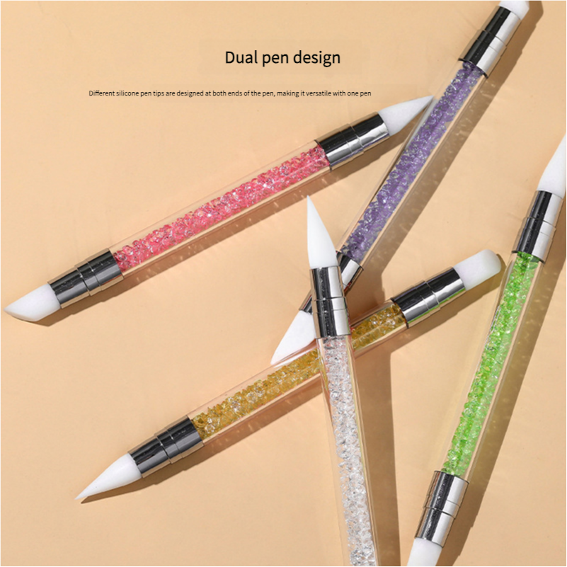 Silicone Nail Art Pen - Multifunctional Double-Headed Tool for Mirror Powder Application, Sticker Pressing, Carving, Glue Mixing & Gradient Design
