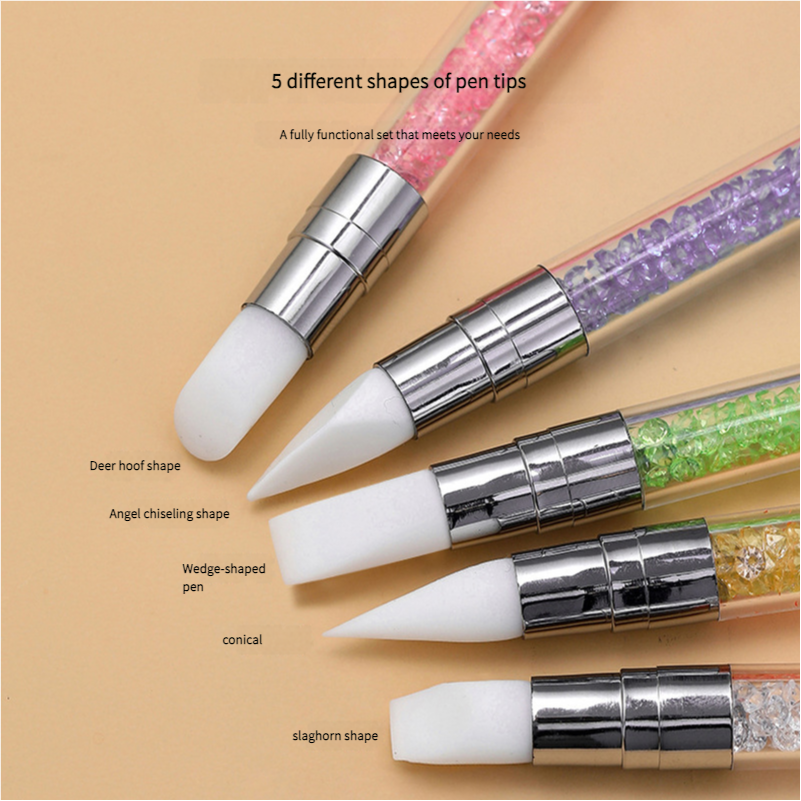 Silicone Nail Art Pen - Multifunctional Double-Headed Tool for Mirror Powder Application, Sticker Pressing, Carving, Glue Mixing & Gradient Design